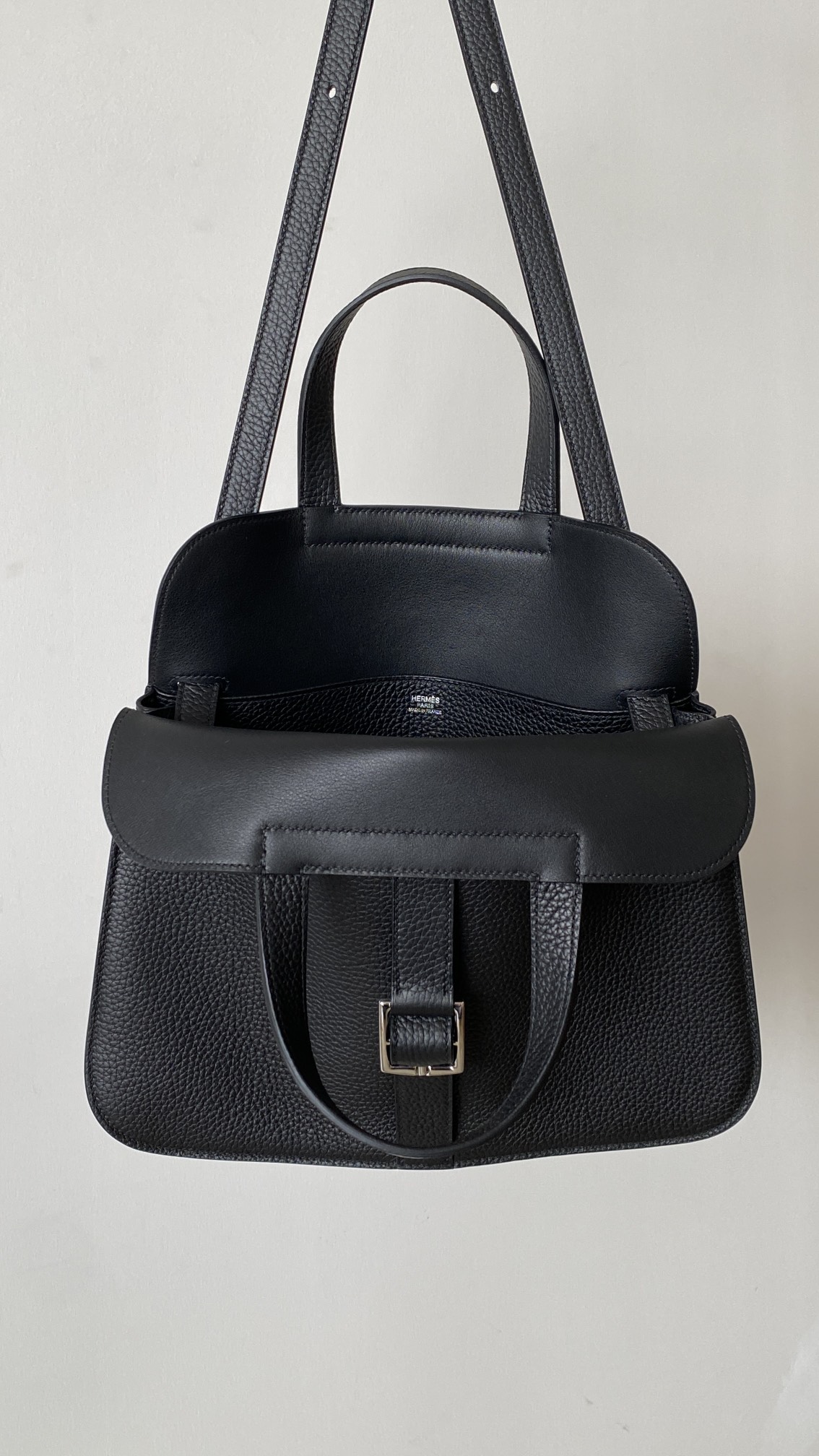 에르메스 투톤 할잔백31 블랙 은장 버클